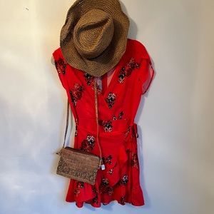 NWOT Red Floral Wrap Dress